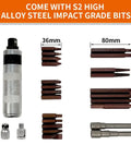 Impact Driver Set 26 Pcs With One Half And Three Eighths Drive Reversible Manual Extractor Kit S2 Steel Hex Bits