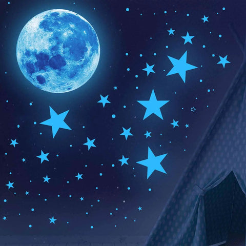 Ceiling Stars And Moon Glow In The Dark Wall Decals For Kids Cozy Nursery Bedroom Living Room Create A Real Night Sky Look