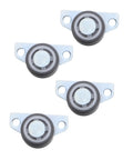 Set Of Four Adjustable Door Wheel Rollers For Sliding Closet Barn Doors With Heavy Duty Silent Pulleys visible in close-up.