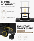 Airline Approved 22x14x9 Carry On Luggage With Spinner Wheels LOVEVOOK handle adjustment and wheel features diagram