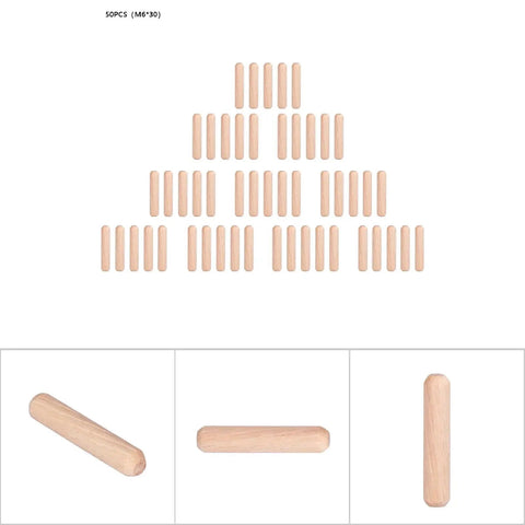 Image of 50 M6 fluted wooden dowel pins arranged in a pyramid, featuring the Premium Fluted Wooden Dowel Pins Set M6 50 Pieces For Strong Furniture Joints And DIY Woodworking Durable DIY Connectors 30mm 40mm 50mm Lengths Gap Free Installations.