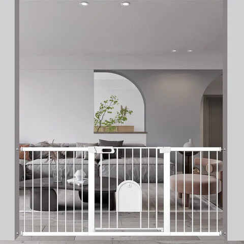 Extra Wide Baby Gate With Cat Door Walk Through Safety Gate For Stairs And Kitchen Keeps Toddlers Safe While Letting Pets Roam Free