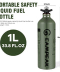 1L Fuel Bottle For Camping And Outdoor Use With Safety Valve Leakproof Pour Spout Army Green Canister Lightweight