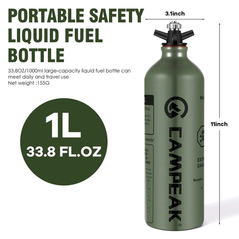 1L Fuel Bottle For Camping And Outdoor Use With Safety Valve Leakproof Pour Spout Army Green Canister Lightweight