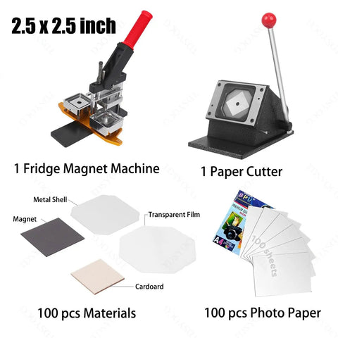 DIY Fridge Magnet Maker Kit 2.5 By 2.5 Inch For Photo Magnets With Square Paper Cutter And 100 Magnet Making Supplies components