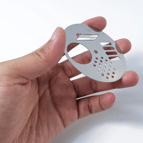 Hand holding Stainless Steel Beehive Entrance Disk 2.67 Inch Round Rotatable Bee Gate for Beekeeping No Fuss Install for Beehive Boxes