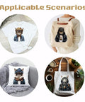Image showing Six Piece Street Style Cat Iron On Transfers on T-shirt, backpack, pillow, and tote bag for DIY clothing gifts.