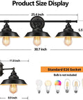 Farmhouse Rustic 3 Light Vanity Sconce Set, Industrial Black Wall Lights measurements, E26 socket, bulbs not included