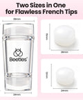 Six Piece French Tip Nail Stamp Kit With Silicone Stamper Replacement Heads And Scrapers Easy DIY Nail Art Tool highlighted with sizes