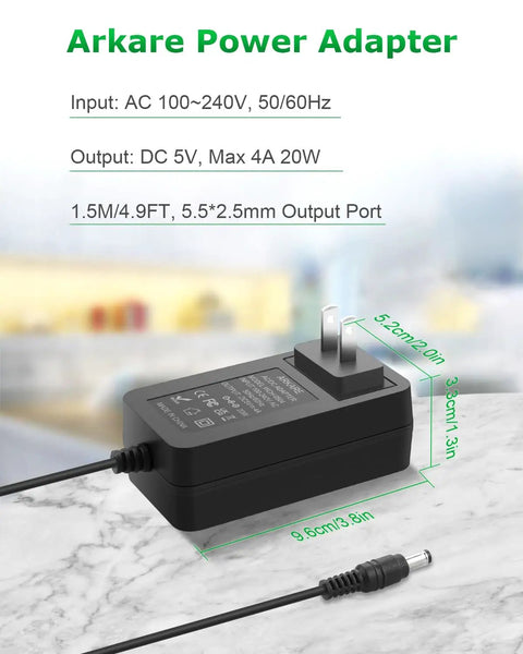 5V 4A Power Supply Adapter 20W AC DC Charger 100V 240V Input To DC 5V 4A Output with plug and specifications