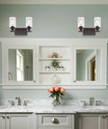 Two Light Industrial Wall Mount Sconces In Oil Rubbed Bronze With Clear Glass Shades For Bathroom Bedroom Living Room Kitchen Hallway Dope Look Dimmable Ambience Easy Install over marble bathroom sink with mirror