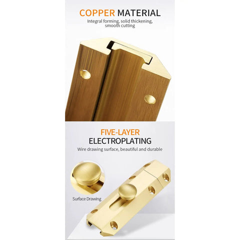 Genuine Solid Copper Door Slide Latch And Heavy Duty Barrel Bolt Lock For Home Gate Security Rock Solid Built Tough, detailed electroplated finish.