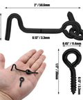 Badass Heavy Duty Two Inch Swivel Eye Latch Set Of 8 Secures Exterior Garden Gates Wood Doors And Fences With Rust Proof Black Mounts Fastened Tight For Tough All Season Use showing measurements and hand for size reference.