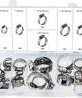 Stainless Steel Hose Clamp Assortment Kit With 26 Pieces And Storage Case Worm Gear Design For Securing Hoses On Pipes Or Automotive Uses Pro Grade
