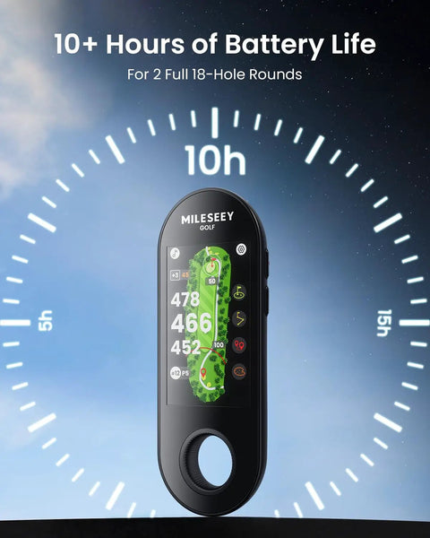 Handheld Golf GPS Rangefinder With 43000 Preloaded Courses No Monthly Fees 3 Inch Full Color Touchscreen showing course map