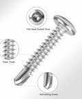 Top Shelf Boss Level Flat Head Hex Socket Sheet Metal Screws 100 Piece Set M4 Self Tapping Rugged Stainless Steel Hardware Kit With Allen Wrench For Tough DIY Projects close-up of flat head hex socket screw showing thread and drive detail.