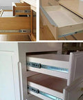 Beefed Up Heavy Duty Soft Close Drawer Slides With Lock, Push To Open Drawer Runners on wooden and white cabinets.