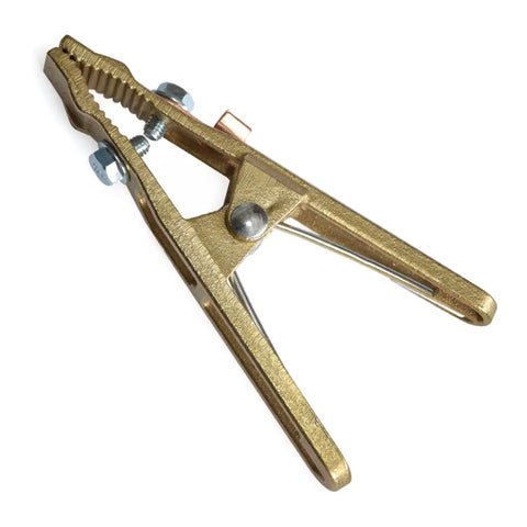Heavy Duty A-Shape Metal Ground Welding Earth Clamp With Copper Grip Clip For Reliable Argon And Arc Welder Machine Ground Cable Connection Secure Lock on a white background.