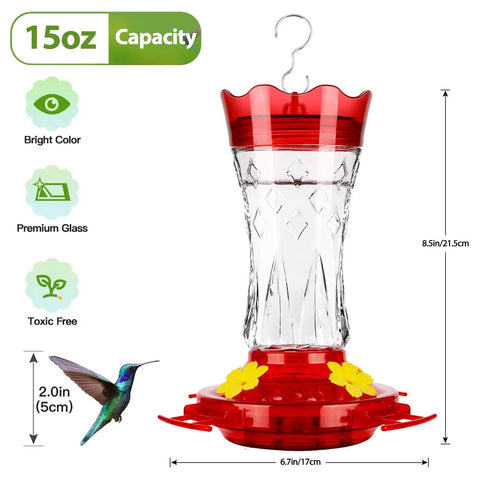 Glass Hummingbird Feeder Outdoor Hanging With Built In Ant Moat And Four Bee Guard Perches Leak Proof 15 Ounce Capacity Stars Decor In Red Theme Ideal Gift For Women Men Moms Dads Who Love Backyard Bird Watching