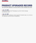 Product upgrade record for 2026 Top Tier Coolant Bleeder Funnel Kit with notes on packaging and vehicle cap compatibility.