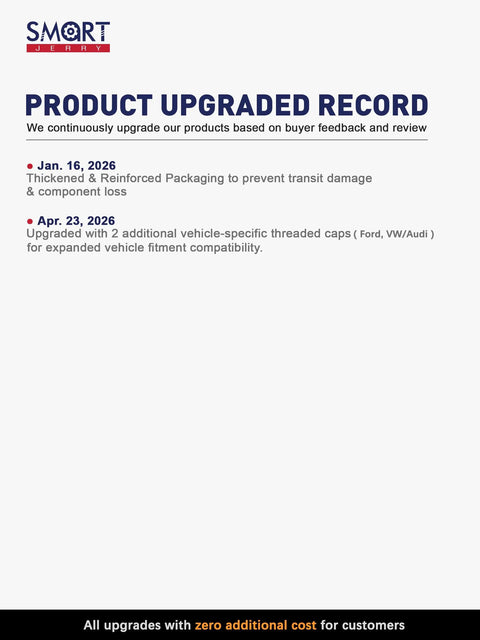 Product upgrade record for 2026 Top Tier Coolant Bleeder Funnel Kit with notes on packaging and vehicle cap compatibility.