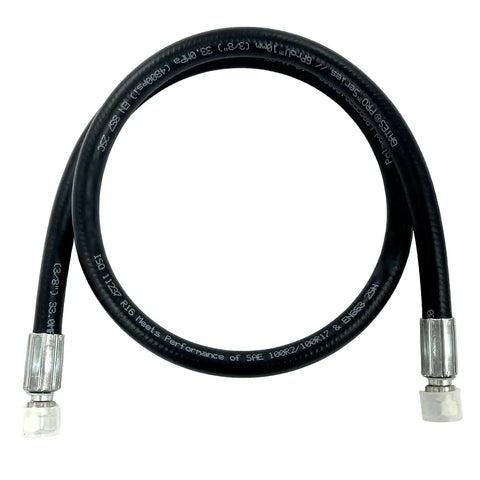Hydraulic Hose Assembly Three Eighth Inch JIC Female Swivel Thirty Six Inch Long Two Wire Braid High Pressure Hose Up To Three Thousand Five Hundred PSI For Heavy Duty Hydraulics, coiled view.