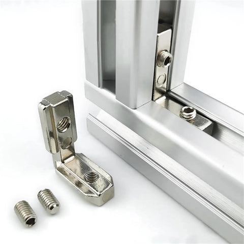 Heavy Duty L Shape Corner Brace Brackets With Matching Screws For Quick Furniture Repair Built Tough, showing steel brackets and screws.