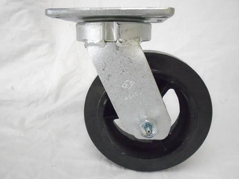 Tough As Nails 6 Inch Rubber Rollers With Steel Hub Kingpinless Casters Includes Two Swivel And Two Rigid Units, showcasing a swivel caster with black rubber wheel.