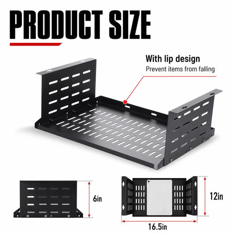 Slick Under Desk Computer Mount Bracket For Small Form Factor PCs And Gaming Rigs That Will Kick Clutter To The Curb While Upgrading Your Home Office Setup And Keeping Gear Securely Fastened, showing product size and lip design.