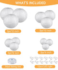 12 Pack White LED Paper Lanterns With Hanging Lights Includes 6 8 10 And 12 Inch Sizes Battery Powered LEDs Clear Fishing Line