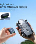 Hands attaching FAA Compliant Remote Identification Broadcast Module For GPS Drones With 4K Camera Spare Parts Kit using Velcro.