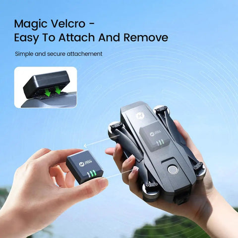 Hands attaching FAA Compliant Remote Identification Broadcast Module For GPS Drones With 4K Camera Spare Parts Kit using Velcro.