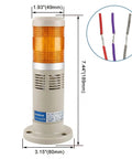 24V DC Industrial Signal Tower Light With Buzzer And Yellow LED Continuous Warning Lamp showing dimensions and wires