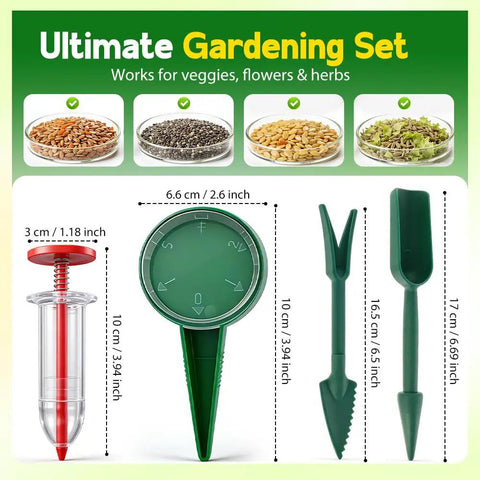 Handheld Mini Seed Spreader Kit For Tiny Seeds With Five Speed Settings, Easy Seed Planter Tool Set Including Dibber And Widger