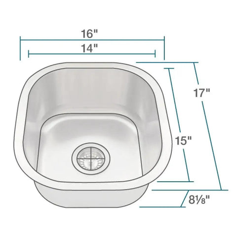 Undermount Stainless Steel Kitchen Sink Single Bowl 16 Gauge With Wet Bar Style Brushed Satin Finish 304 Grade dimensions