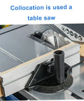 Rock Solid Adjustable Table Saw Miter Gauge With Precision Aluminum Fence And Clear Degree Scale For Dead Nuts Accurate Woodworking Cuts And Rapid Angle Adjustments, close-up on gauge and fence setup.