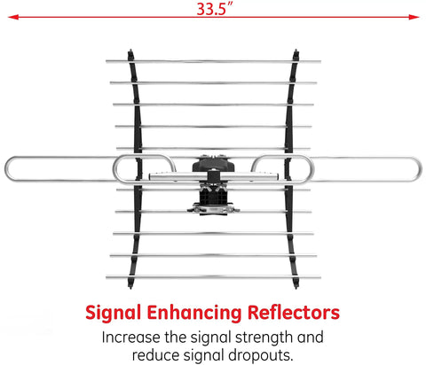 Front view of Amplified Digital HDTV Antenna For Attic Or Outdoor Use With 360 Degree Rotation Wireless Remote 33.5-inch width