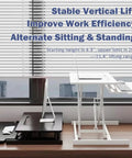 32 Inch Height Adjustable Standing Desk Riser For Home Office And Gaming, white desk setup by window, ergonomic design