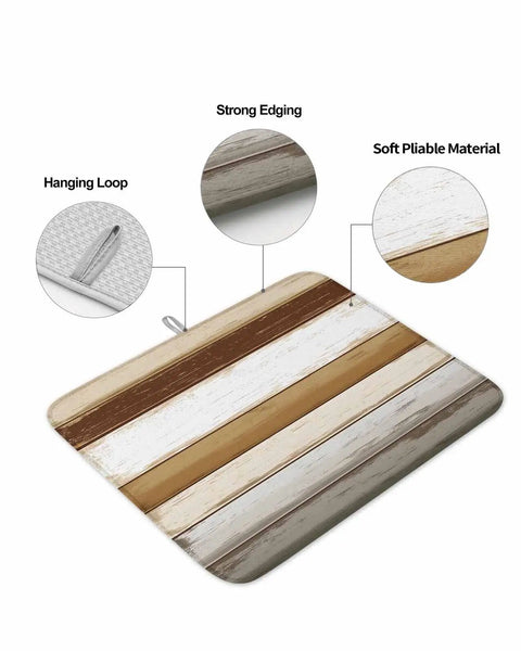 Vintage Country Style Kitchen Must Have Drying Mat For Countertop Brown Wood Grain Microfiber Absorbent Dish Drainer Rack Reversible