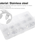 Stainless Steel Retaining Ring Assortment Kit 1.5 To 15mm For Automotive, Machinery, And DIY Projects, Rust Resistant Black Oxide Finish Clip Ring Set With 400 Pieces In Widely Used Sizes For Quick, Secure, No Fuss Fits. 304 stainless steel retaining ring assortment in storage case