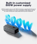 Built-in 800W power supply for Plug and Play External Gpu Enclosure With Oculink And Usb4 Hot Swap Support, black model.