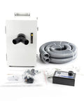 Heavy Duty 550W Dental Lab Dust Extractor With Digital Control Panel, hoses and accessories on a white background.