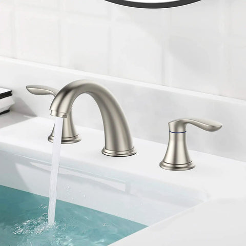 Widespread Brushed Nickel Bathroom Sink Faucet With Three Hole Install Durable Ceramic Valve Easy Install Stainless Steel Pop Up Drain