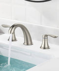 Brushed Nickel Bathroom Sink Faucet Set, Widespread 3-Hole Deck Mount With Stainless Pop-Up Drain, Lead-Free Hose, cUPC Certified, Durable Stainless Steel, 2 Pack installed on sink