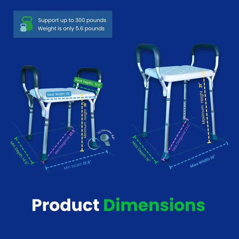 Adjustable Shower Bench With Arms For Easy Bathing Lightweight Bath Chair With Padded Handles Height 15 To 20 Inches Dimensions