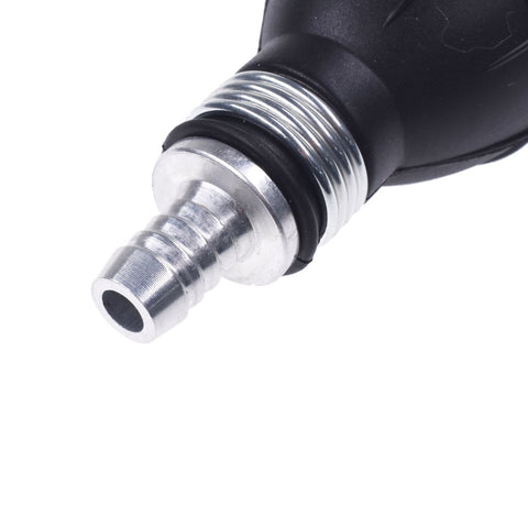 Close-up of metal nozzle on rubber Two Pack Hand Primer Bulbs For Fuel Transfer Rubber One Way Vacuum Fuel Line Valve Fuel Pump Hose