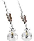 Two Pack Third Hand Tweezers with straight and curved tips, cross-locking clamps, and 360-degree rotating base for precision work.