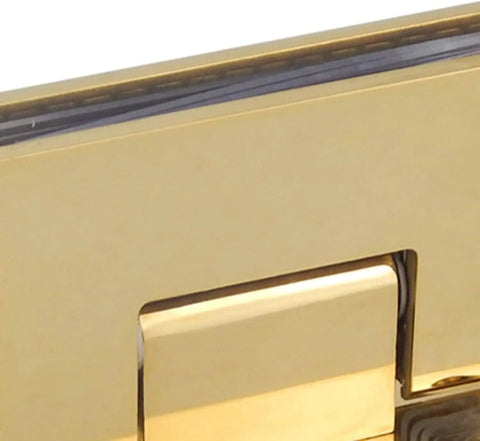 Close-up of Gold Wall Mount Glass Shower Hinge For 8 To 12 Mm Glass Doors Built To Last Easy Install For Bathroom Or Office 90 Degree Opening