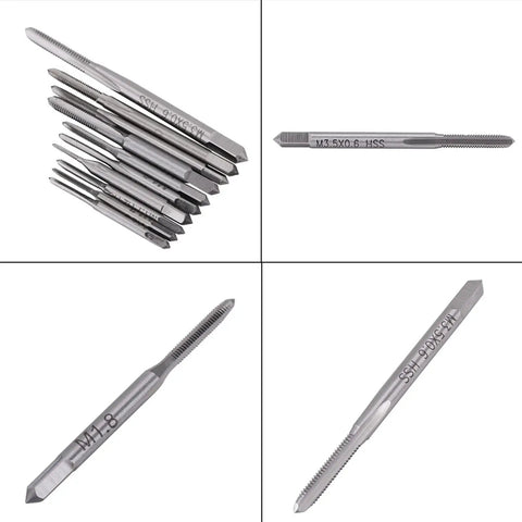 Mini Hand Taps Set M1 To M3.5, 10 Pcs Micro Tap And Die Kit With Screw Extractors, visible HSS micro taps for precise threading