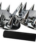 ABS Chrome Front Axle Cover Kit With 33mm Thread-On Nut Covers For Semi Trucks Spiked, shown with installation tool